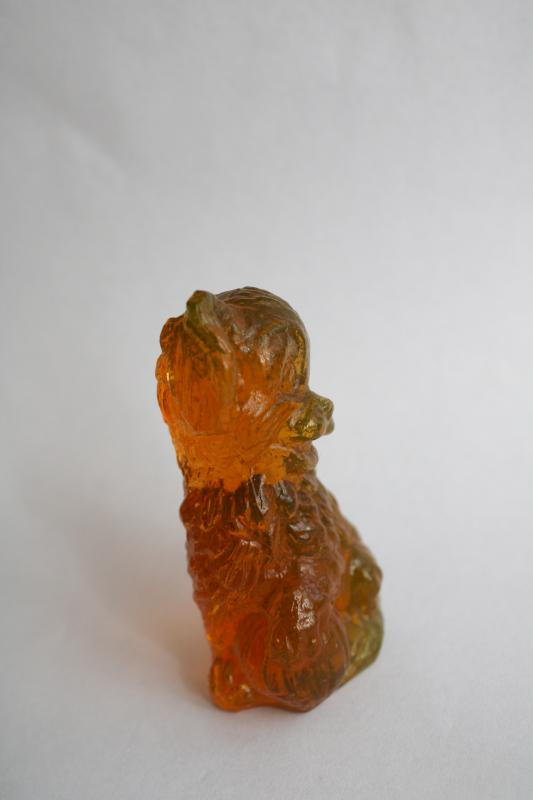 photo of Skippy shaggy puppy dog, vintage amber glass figurine Boyds art glass #4