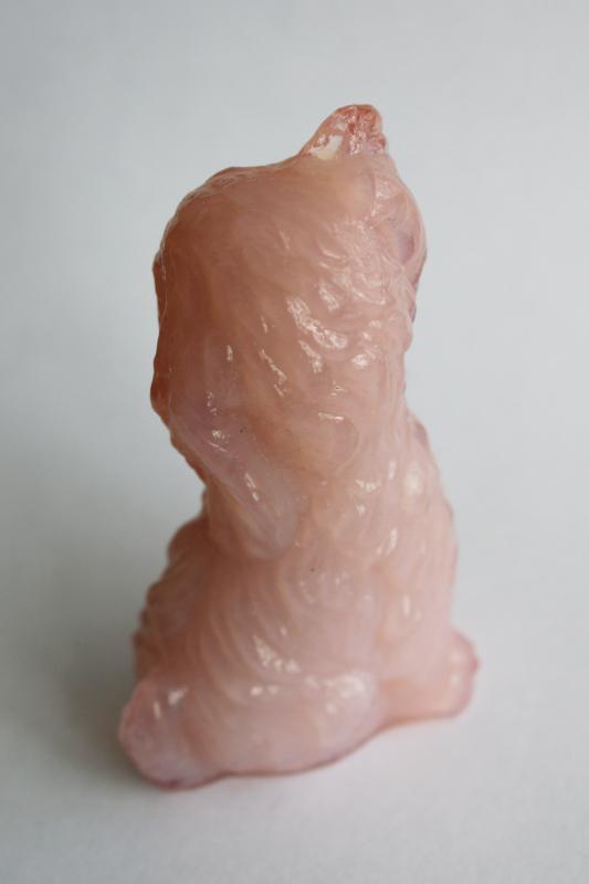 photo of Skippy shaggy puppy dog, vintage pink opalescent glass figurine Boyds art glass #3