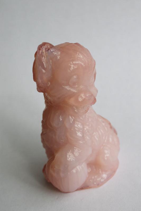 photo of Skippy shaggy puppy dog, vintage pink opalescent glass figurine Boyds art glass #4