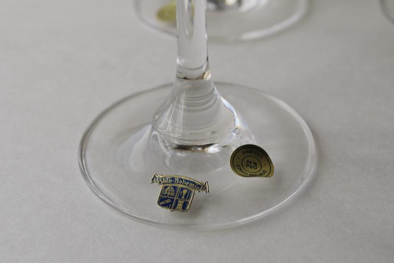 photo of Sklo Bohemia crystal stemware, unused set water goblets or wine glasses Czech labels #2