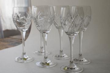 Sklo Bohemia crystal stemware, unused set water goblets or wine glasses Czech labels