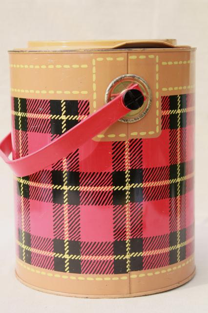 photo of Skotch Kaddy 1950s vintage cooler, red tartan plaid picnic jug insulated thermos #1