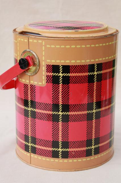 photo of Skotch Kaddy 1950s vintage cooler, red tartan plaid picnic jug insulated thermos #2