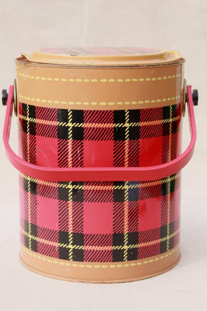 photo of Skotch Kaddy 1950s vintage cooler, red tartan plaid picnic jug insulated thermos #3