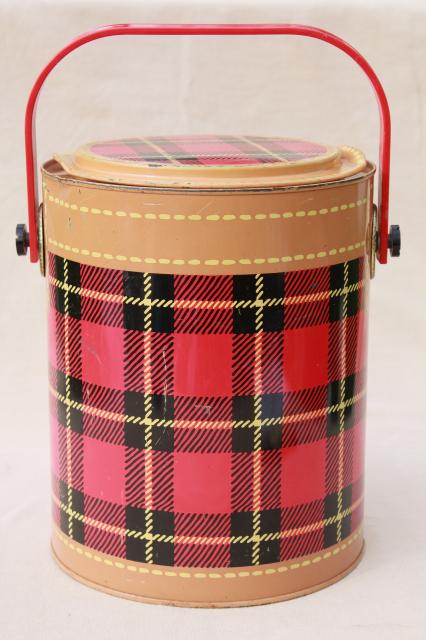 photo of Skotch Kaddy 1950s vintage cooler, red tartan plaid picnic jug insulated thermos #4