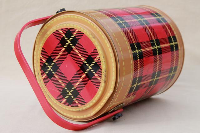 photo of Skotch Kaddy 1950s vintage cooler, red tartan plaid picnic jug insulated thermos #8