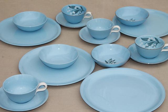 photo of Skytone blue vintage Homer Laughlin china dinnerware, plates, bowls, cups & saucers #1