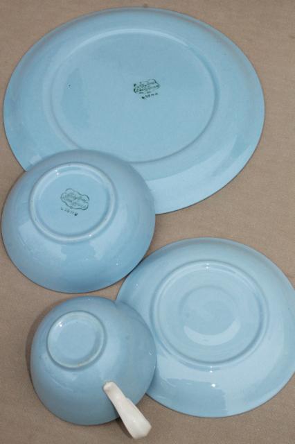 photo of Skytone blue vintage Homer Laughlin china dinnerware, plates, bowls, cups & saucers #2