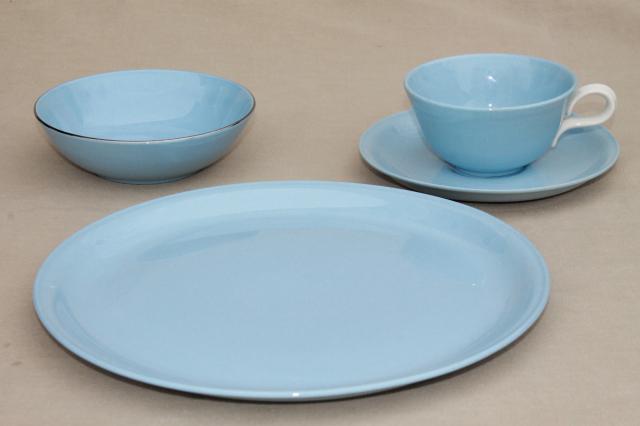 photo of Skytone blue vintage Homer Laughlin china dinnerware, plates, bowls, cups & saucers #6