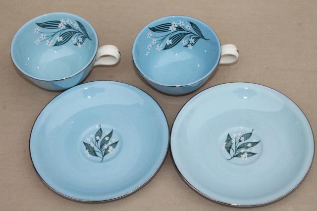 photo of Skytone blue vintage Homer Laughlin china dinnerware, plates, bowls, cups & saucers #9