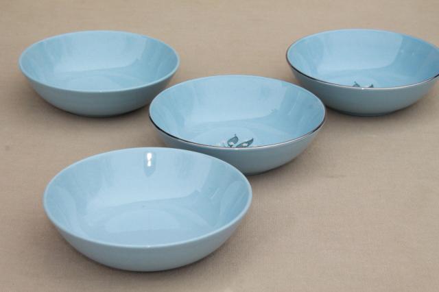 photo of Skytone blue vintage Homer Laughlin china dinnerware, plates, bowls, cups & saucers #11