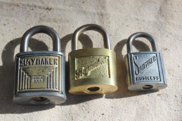 photo of Slaymaker vintage locks collection, brass & steel padlocks locked without keys #1