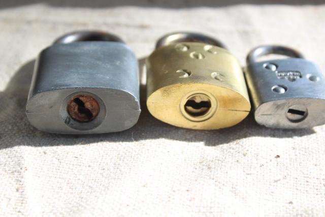 photo of Slaymaker vintage locks collection, brass & steel padlocks locked without keys #3