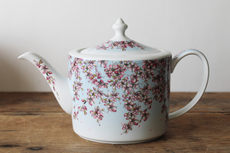 photo of Smithsonian Cherry Blossoms print china tea pot, sakura pattern flowering branches  #1