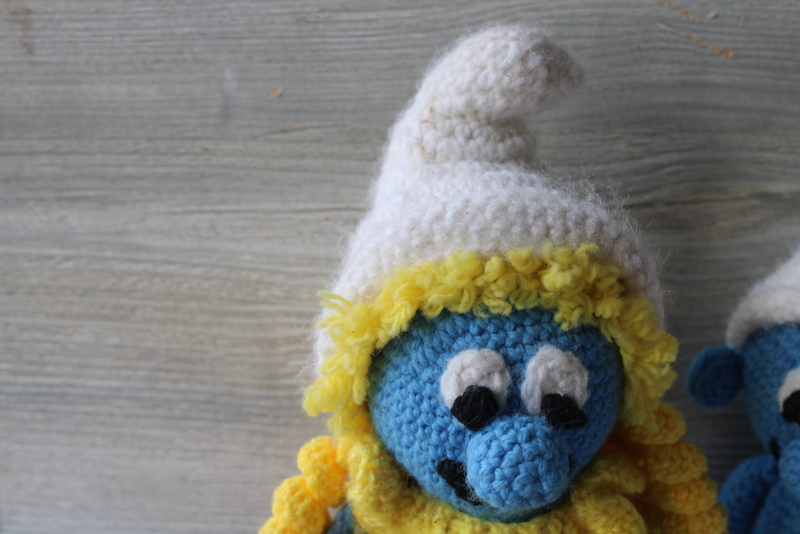 photo of Smurf & Smurfette vintage handmade crochet dolls #4