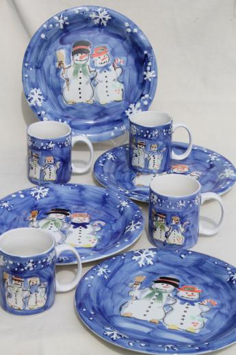 photo of Snow Couple Tabletops Unlimited snowman winter holiday dishes, plates & cocoa mugs #1