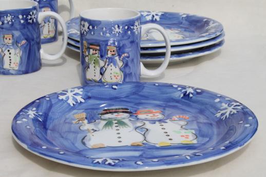 photo of Snow Couple Tabletops Unlimited snowman winter holiday dishes, plates & cocoa mugs #2