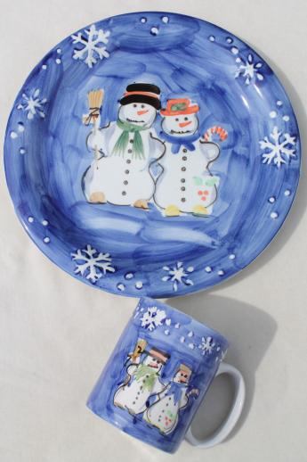 photo of Snow Couple Tabletops Unlimited snowman winter holiday dishes, plates & cocoa mugs #3