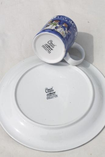 photo of Snow Couple Tabletops Unlimited snowman winter holiday dishes, plates & cocoa mugs #4