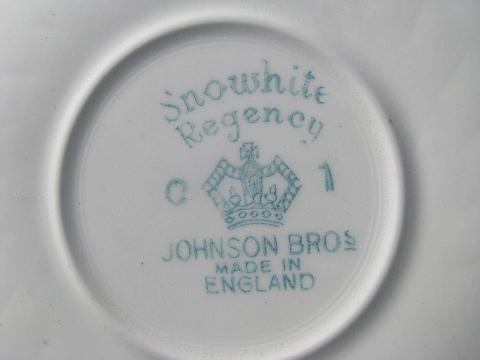 photo of Snowhite Regency, vintage Johnson Brothers white swirl ironstone china, cups & saucers #3