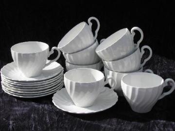 catalog photo of Snowhite Regency, vintage Johnson Brothers white swirl ironstone china, cups & saucers