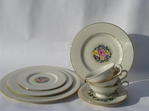 photo of Society fine china, vintage flower doily nosegay bouquet pattern, plates cups & saucers #1