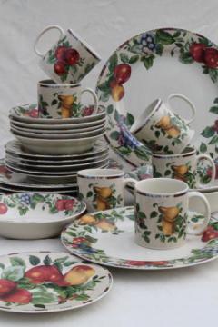 catalog photo of Sonoma fruit Sakura Oneida stoneware dinnerware set for 6 with serveware