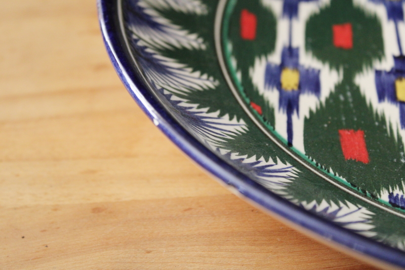 photo of Soviet era vintage Uzbekistan ethnic folk art colorful hand painted pottery tea set pot w/ bowls #3