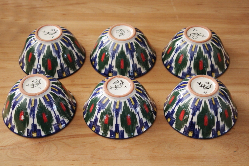 photo of Soviet era vintage Uzbekistan ethnic folk art colorful hand painted pottery tea set pot w/ bowls #8