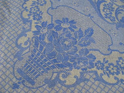 photo of Spain blue & yellow cotton jacquard woven bed cover, vintage bedspread #3