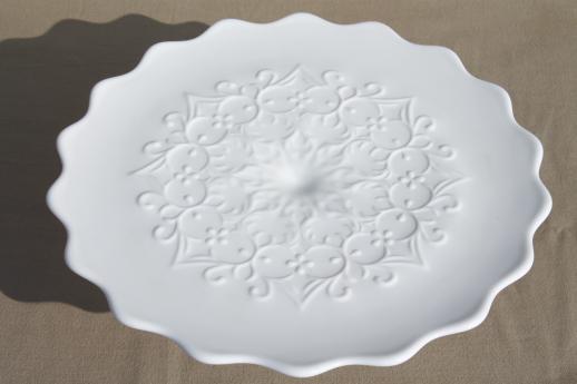 photo of Spanish Lace Fenton vintage white milk glass cake stand, wedding cake plate #2