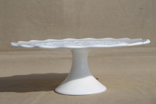 photo of Spanish Lace Fenton vintage white milk glass cake stand, wedding cake plate #3