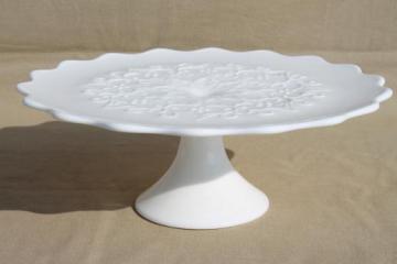 catalog photo of Spanish Lace Fenton vintage white milk glass cake stand, wedding cake plate