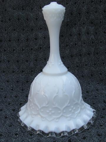 photo of Spanish Lace silver crest & hobnail milk glass, Fenton table bells #3