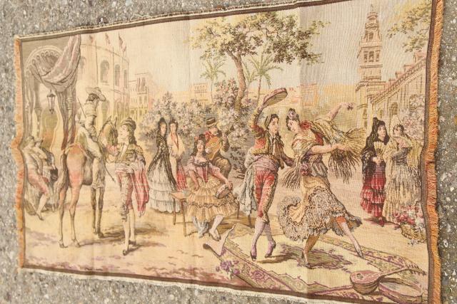 photo of Spanish dancers Carmen scene brocante vintage European cotton tapestry wall hanging  #1