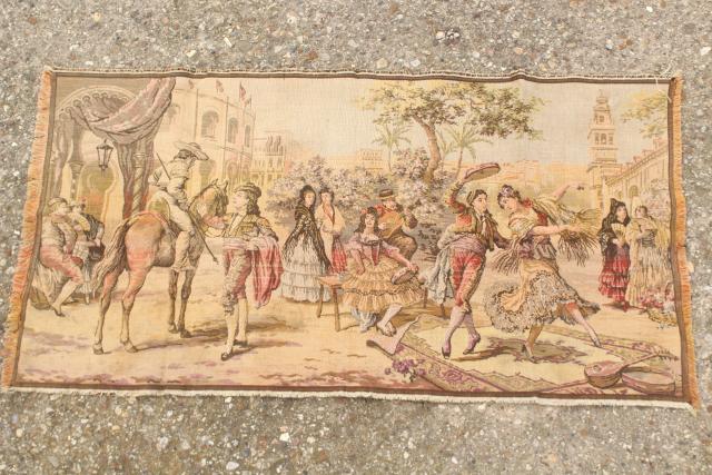 photo of Spanish dancers Carmen scene brocante vintage European cotton tapestry wall hanging  #2