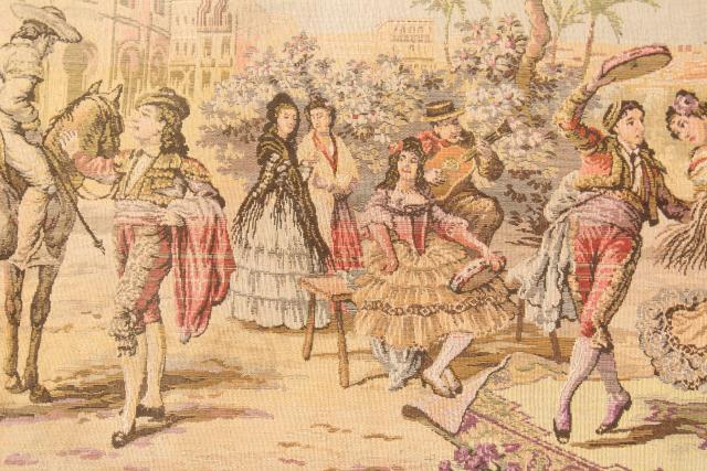 photo of Spanish dancers Carmen scene brocante vintage European cotton tapestry wall hanging  #3