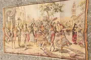 Spanish dancers Carmen scene brocante vintage European cotton tapestry wall hanging 