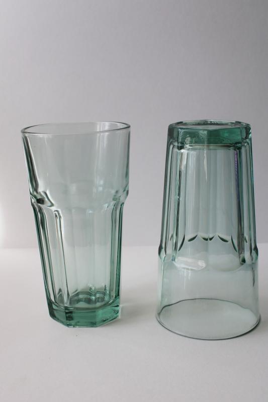 photo of Spanish green Libbey duratuff glass Gibraltar bistro tumblers, tall cooler glasses #1