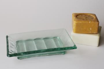 catalog photo of Spanish green recycled glass soap dish, large chunky tray rustic modern decor