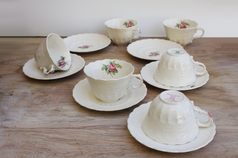 photo of Spode Billingsley Rose vintage china six tea cups & saucers pink floral #1
