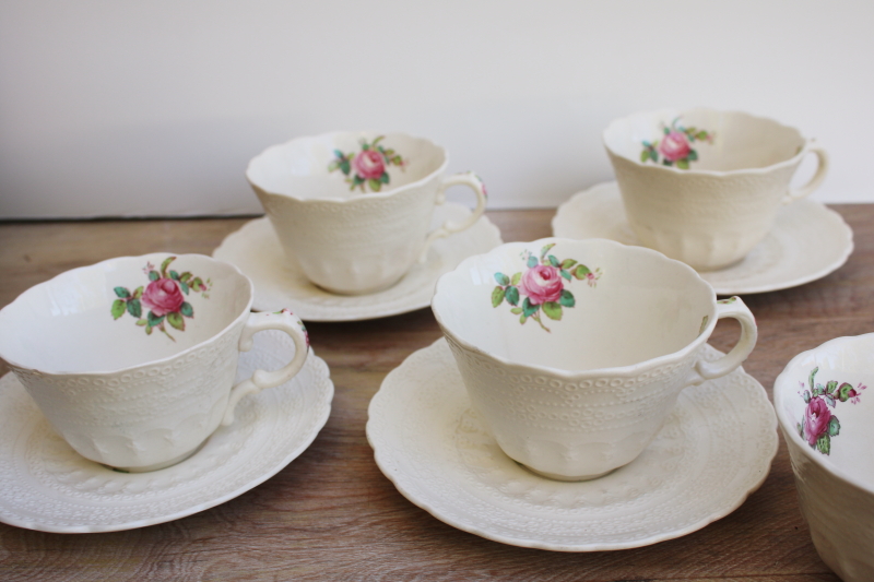photo of Spode Billingsley Rose vintage china six tea cups & saucers pink floral #2