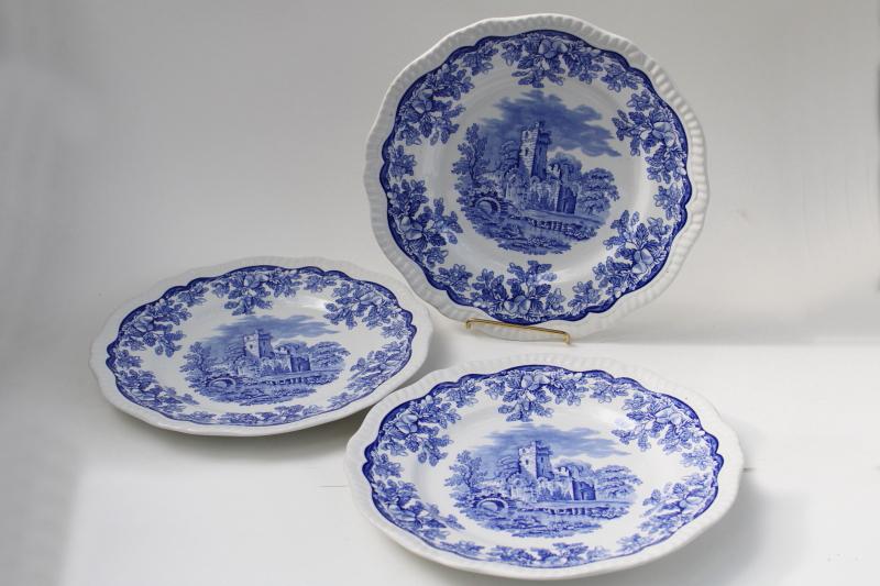 photo of Spode Blue Room Regency collection dinner plates blue & white china ruins scene #1