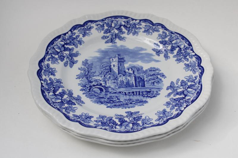 photo of Spode Blue Room Regency collection dinner plates blue & white china ruins scene #4