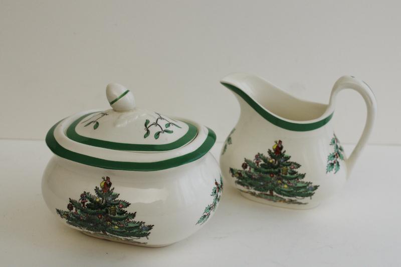 photo of Spode Christmas Tree china cream pitcher & sugar bowl set, Made in England vintage #1