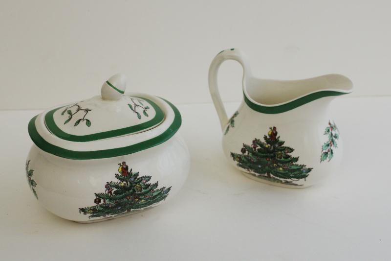 photo of Spode Christmas Tree china cream pitcher & sugar bowl set, Made in England vintage #8