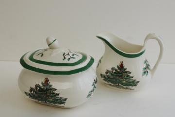 catalog photo of Spode Christmas Tree china cream pitcher & sugar bowl set, Made in England vintage