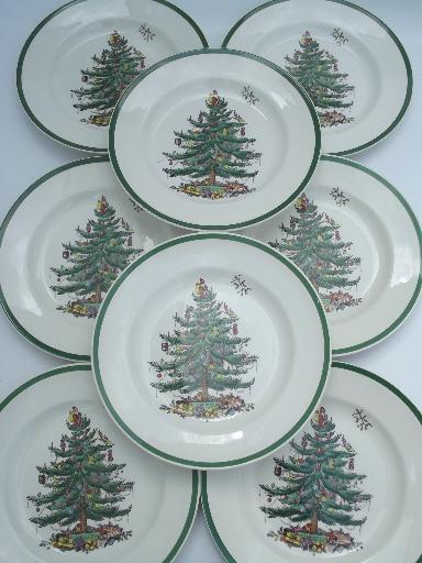 photo of Spode Christmas Tree china, set of 8 Spode England china dinner plates  #1