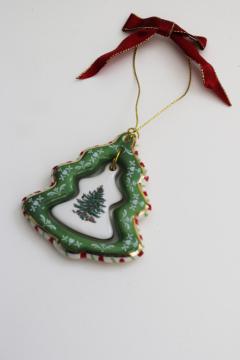 catalog photo of Spode Christmas Tree pattern china ornament, tree inside peppermint stripe tree 