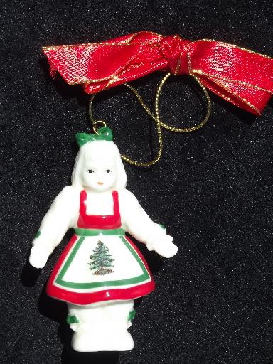 photo of Spode Christmas Tree pattern china ornaments, teapot and girl doll #2